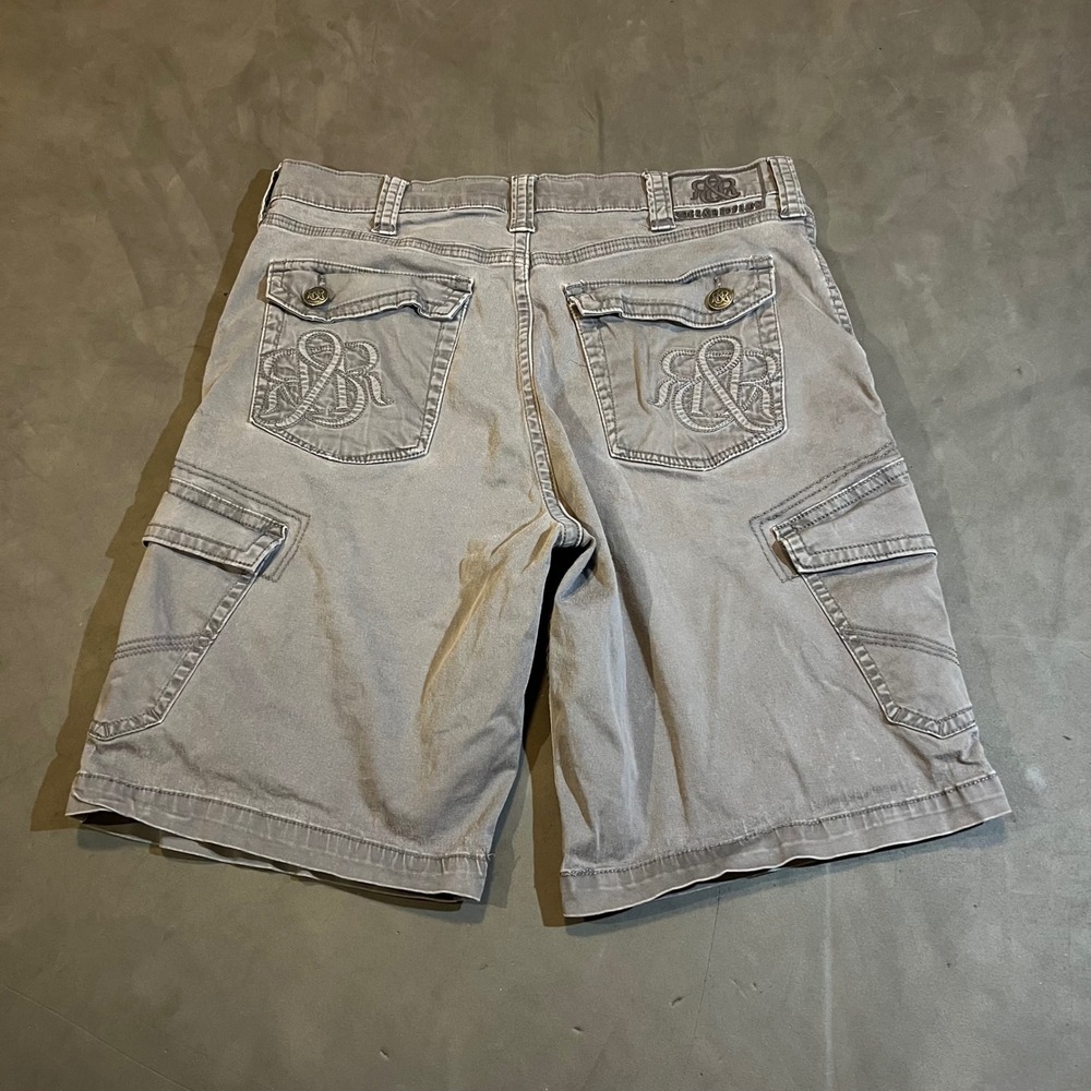 Rock & Republic Vaughn Mens Gray Cargo Shorts Size 36 Embroidered Pockets